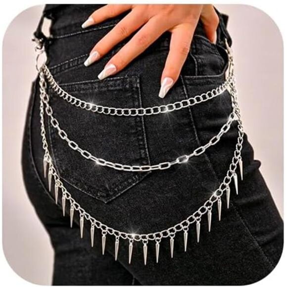 Silver Spike Punk Pant Chain | Biker Jean Chain | Unisex Rockstar Accessory - Picture 1 of 4